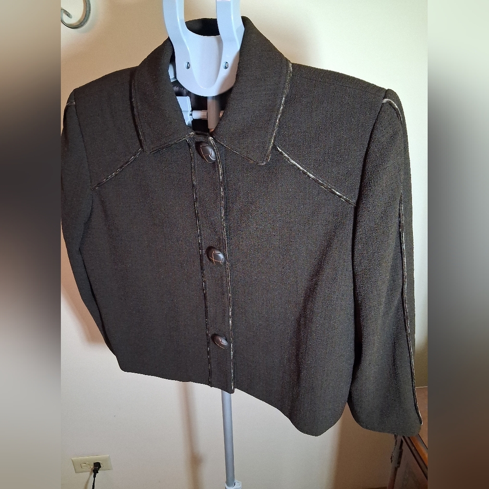 Brown Cropped Jacket Blazer Velvet Trim
